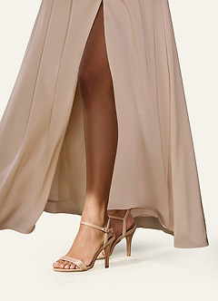 front Talons hauts en satin champagne avec bride à la cheville