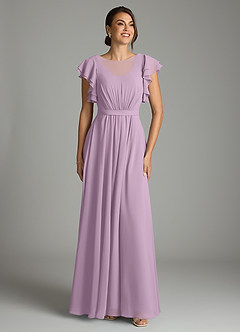 Azazie Daphne Modest Bridesmaid Dresses A-Line Ruffled Chiffon Floor-Length Dress image1