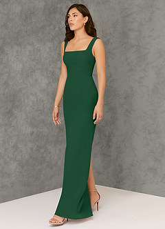 Azazie Flori Bridesmaid Dresses Dark Green Sheath Square Neckline Chiffon Dress image4