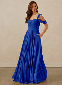 Christian Siriano Bridal for Azazie 1013 Robes de demoiselle d'honneur Robe Trapèze en Mousseline de soie Épaule décolletée Bleu Roi image1