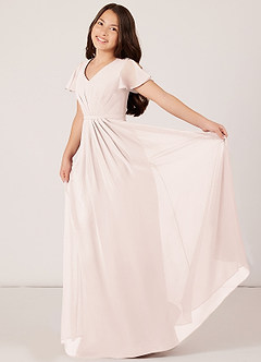 Azazie Peony Junior Robe Trapèze en Mousseline de soie Plissée Rose Pétale image4