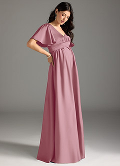 Azazie Verna Maternity Bridesmaid Dresses A-Line Ruched Stretch Satin Floor-Length Dress image6