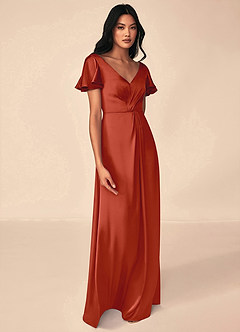 Azazie Soren Brautjungfernkleider A-Linie Plissee Stretch-Satin Kleid Rost image4