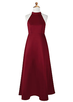 Azazie Laurel Junior Robe Trapèze en Mat Satiné Bourgogne image6