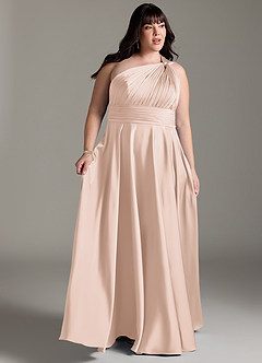 Azazie Charlize Bridesmaid Dresses Blushing Pink A-Line One Shoulder Stretch Satin Dress image11