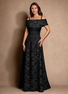 Azazie New Britain Moeder van de bruid jurken A-Lijn Jurk van Bloemen Burn-out Geplooid Zwart image4