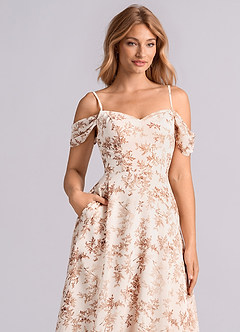 Azazie Marley Bridesmaid Dresses Pink Fern Floral A-Line Off the Shoulder Chiffon Convertible Dress image6