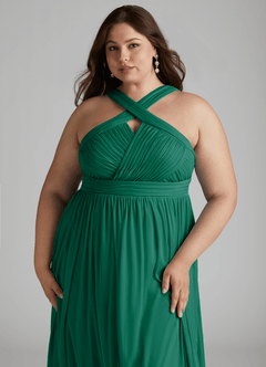 Azazie Hillian Robes de demoiselle d'honneur Robe Trapèze en Maille Dos nu plissé émeraude image13
