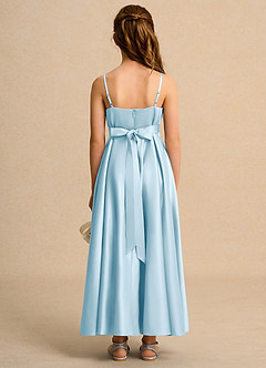 Azazie Pebbles Junior Formal vestidos de niña de las flores Vestido de Azul Cielo de Satin Mate de Corte En A con Plisado image3