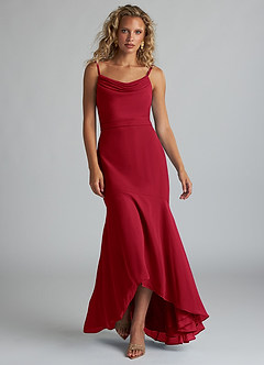 Azazie Summer Bridesmaid Dresses Scarlet Mermaid Scoop Cowl Chiffon Dress image4