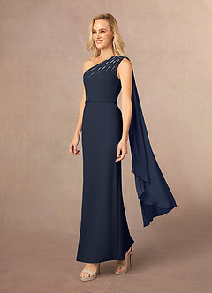 Azazie Gianna Mother of the Bride Dresses Dark Navy One Shoulder Stretch Crepe Dress image2