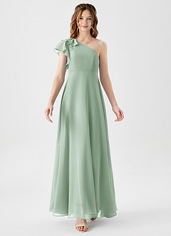 Azazie Arabella Junior Vestido de Agave de Gasa de Corte en A con Volante image5