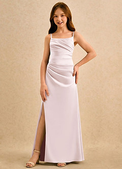 Azazie Cannoli Girls Formal Blumenmädchenkleider A-Linie Plissee Matte Satin Kleid Zartrosa image3
