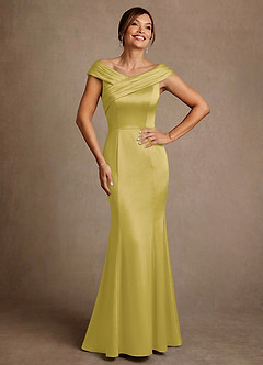 Azazie Aberdeen vestidos de madre de la novia Vestido de Canario de Satén Elástico de Corte Recto con Plisado image1
