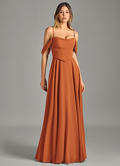 Azazie Chelsey 신부 들러리 드레스 A라인 오프 더 숄더 쉬폰 바닥 길이 드레스 image3