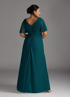 Azazie Emmeline Mother of the Bride Dresses Pine A-Line V-Neck Pleated Mesh Dress image7