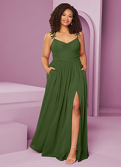 Barbie ♥ Azazie Bridesmaid Dresses Olive A-Line Pleated Chiffon Dress image1