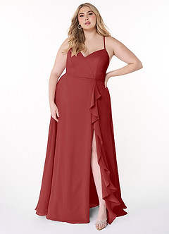 Azazie Naeem Bridesmaid Dresses Rust A-Line V-Neck Ruffle Chiffon Dress image7