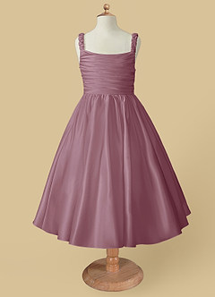 Azazie Cutie Pie Flower Girl Dresses Vintage Mauve A-Line Pleated Matte Satin Dress image4
