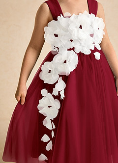 Azazie Dovey Flower Girl Dresses Burgundy Ball-Gown Bow Tulle Dress image7