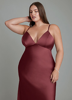 Azazie Stefania Brautjungfernkleider A-Linie Stretch-Satin Kleid Merlot image13