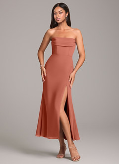 Azazie Saige Bridesmaid Dresses Clay Sheath Off the Shoulder Chiffon Convertible Dress image6