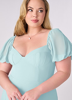 Barbie ♥ Azazie Robes de demoiselle d'honneur Robe Trapèze en Mousseline de soie Plissée Verre De Mer image10