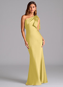 Azazie Yuanna Bridesmaid Dresses Canary Mermaid One Shoulder Stretch Satin Dress image1
