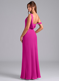Azazie Madelyn Bridesmaid Dresses Fuchsia Mermaid Off the Shoulder Chiffon Convertible Dress image6