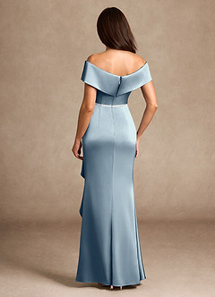 Azazie Dareia vestidos de madre de la novia Vestido de Azul Polvoriento de Satén Elástico de Sirena con Vestidos sin tirantes image5