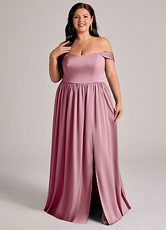 Azazie Calianna Bridesmaid Dresses Vintage Mauve A-Line Off the Shoulder Stretch Satin Convertible Dress image8