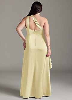 Azazie Maive Final Sale Lemon Sorbet Sheath Ruched Stretch Satin Dress image7