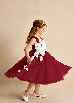 Azazie Dovey Flower Girl Dresses Burgundy Ball-Gown Bow Tulle Dress image5