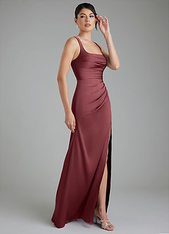 Azazie Sierra Vestidos de damas de honor Vestido Merlot de Satén Elástico de Línea A con Corsé image4