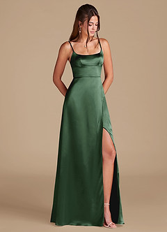 Azazie Halsey Bridesmaid Dresses Eucalyptus A-Line Side Slit Metallic Satin Dress image1