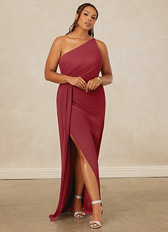 Christian Siriano Bridal for Azazie 1003 Bridesmaid Dresses Pomegranate Sheath One Shoulder Chiffon Dress image8