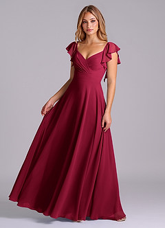 Azazie Leilani Bridesmaid Dresses Burgundy A-Line Pleated Chiffon Dress image1