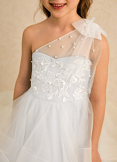 Azazie Zoey Robe Demoiselle D'honneur Fillette Robe Princesse en Tulle Dentelle Ivoire image6