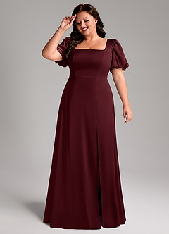 Azazie Fyona Robes de demoiselle d'honneur Robe Trapèze en Satin extensible Plissée Cabernet image11