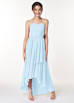 Azazie Catalina Junior Sky Blue A-Line Ruched Chiffon Dress image4