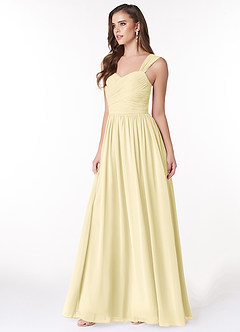 Azazie Zapheira Bridesmaid Dresses Lemon Sorbet A-Line Ruched Chiffon Dress image3