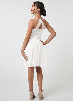 Azazie Ginny Junior White A-Line Pleated Chiffon Dress image4