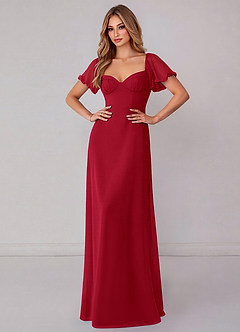 Azazie Fatima Bridesmaid Dresses Scarlet A-Line with Pockets Chiffon Dress image2