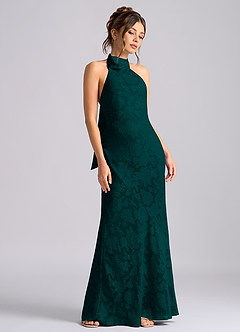 Azazie Velli Vestidos de damas de honor Vestido de Pino de Devorado Floral de Corte Sirena con Cuello Alto image5