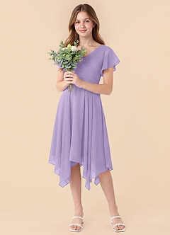 Azazie Janeaurelia Junior Robe Trapèze en Mousseline de soie Plissé Lilas image3