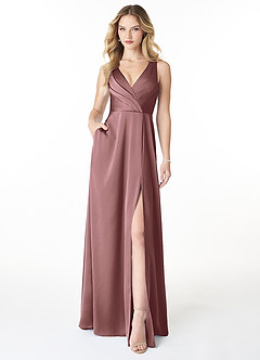 Azazie Nelly Bridesmaid Dresses Vintage Mauve A-Line V-Neck Pleated Stretch Satin Dress image1