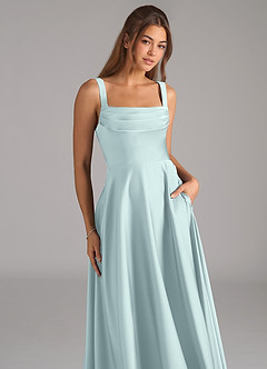 Azazie Shaude Robes de demoiselle d'honneur Robe Trapèze en Satin extensible Plissée Brume image2