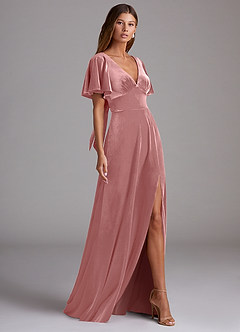 Azazie Kimber Bridesmaid Dresses Dusty Rose A-Line with Pockets Velvet Dress image3
