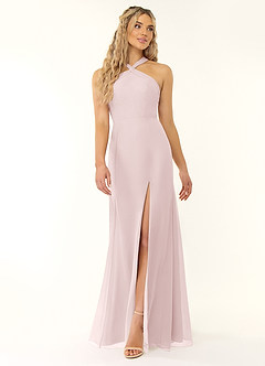 Azazie Rue Brautjungfernkleider A-Linie Halter Chiffon Kleid Zartrosa image1