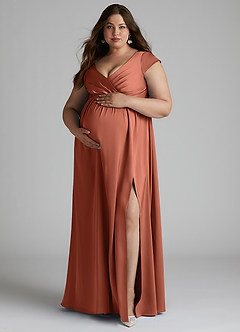 Azazie Allessia Maternity Bridesmaid Dresses A-Line Pleated Stretch Satin Floor-Length Dress image10